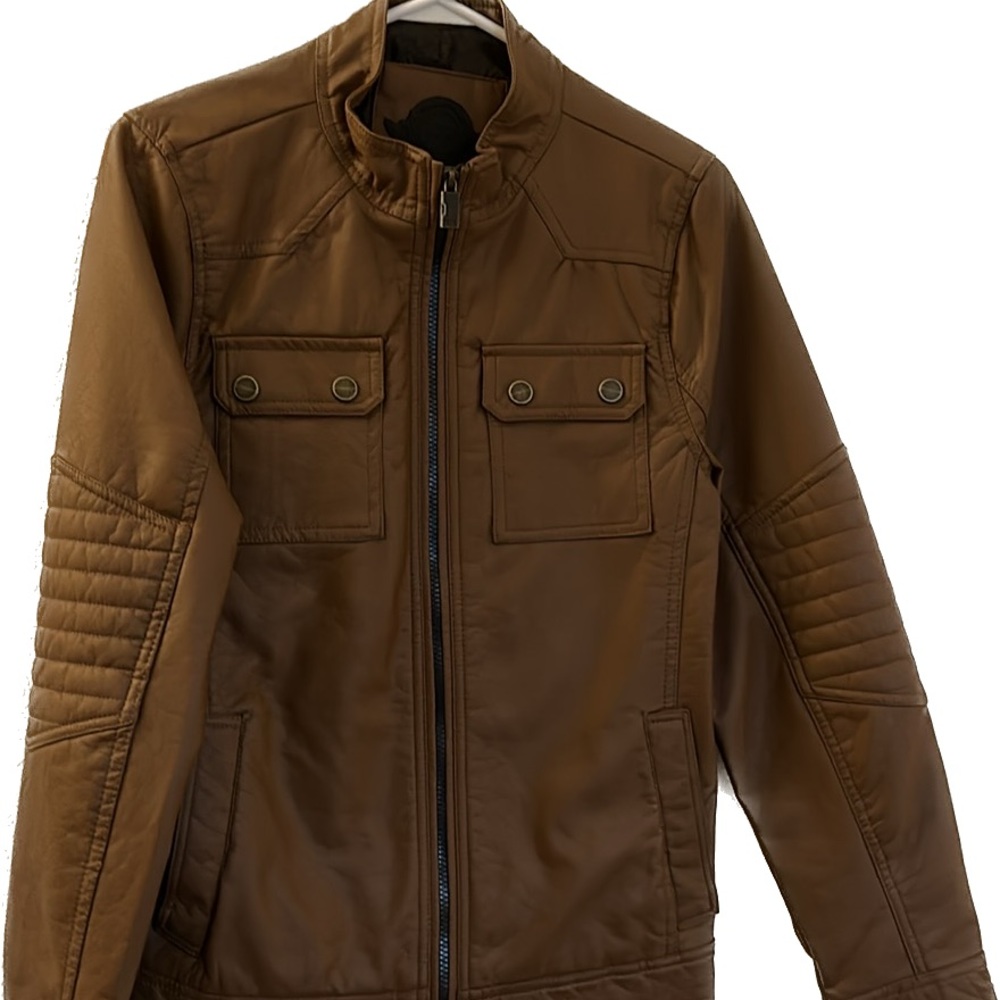 Urban Republic Bomber Jacket Mens Faux Leather Brown Sz XL New